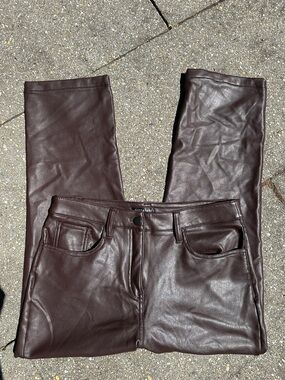 Reitmans Faux Leather Straight Leg Pants Chocolate Brown 8 Petite 8P